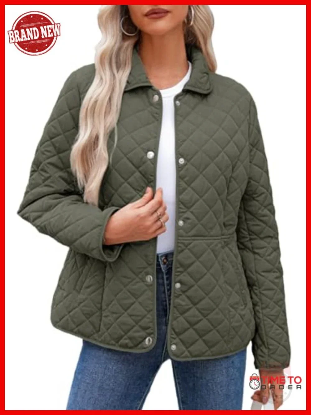 Women's Winter Quilted Puffer Jacket Button Down Diamond Outerwear with Pockets